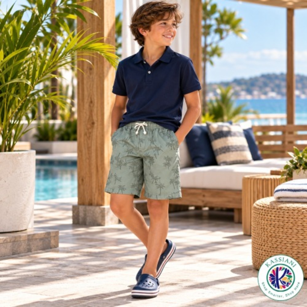 Gap Kids Boys Palm Tree Print Pull-On Cotton Elastic Shorts Green XL 12-13 Years